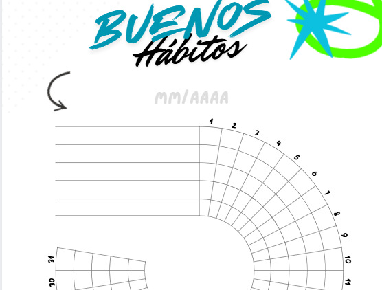Rueda de hábitos 30 días con fichas para tracker de productividad anual